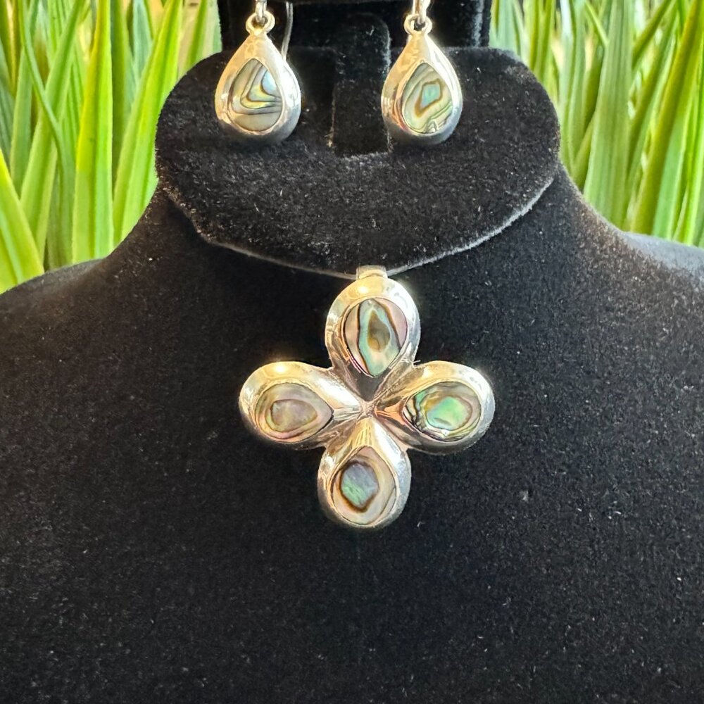 NWOT 950 Sterling Silver Abalone Shell Pendant and Earrings set